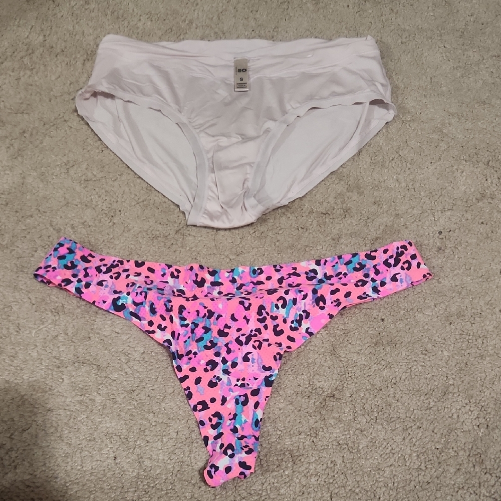 Pink Leopard Print and White Bikini Bottoms